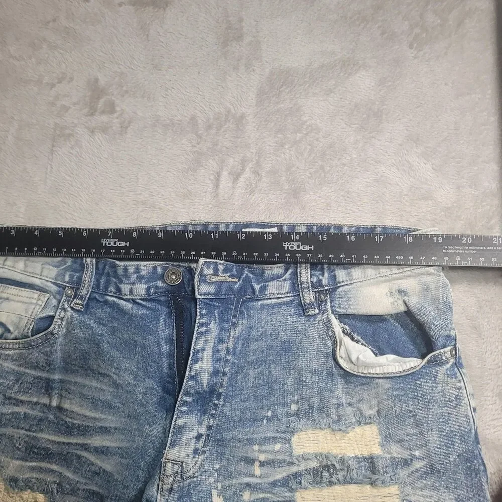 Smoke Rise Jeans Mens 38x34 Blue Light Wash Distressed Ripped Tapered Denim